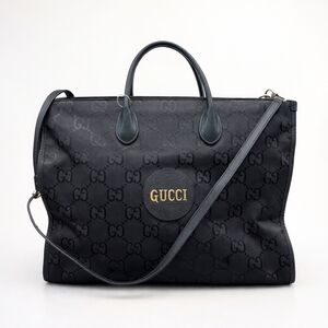 100% Authentic Gucci Black GG Large Leather Tote Satchel Bag 650-030925